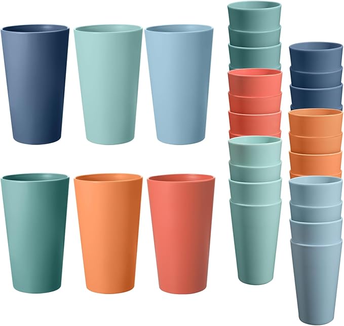 24 Pcs Unbreakable Plastic Cups Set, 20 oz Reusable Plastic Cups, Stackable Water Tumblers, Drinking Cup for Kitchen, Outdoor, BPA-free, Dishwasher Refrigerator and Microwave Safe (20 oz, 6 Colors)