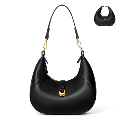 TOPEAST Purses for Women, Crescent Shoulder Bag, Small Soft Leather Trendy Hobo Handbags with Crescent Snap & Removable Strap for Everyday Going Out, Black Purse