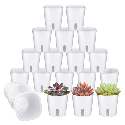 Bruislard 20 PCS 3 Inch Self Watering Pots for Indoor Plants, Plastic Flower Plant Pot with Level Indicator Vents, Self Watering Plant Pot for Flowers