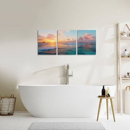 jejeloiu Ocean Canvas Wall Art for Living Room Bedroom 12"x16"x3pcs Beach Coastal Picture Wall Decor for Bathroom Nature Scene Sunset Office Decorations Artwork Posters Hawaiian Summer Beach Painting