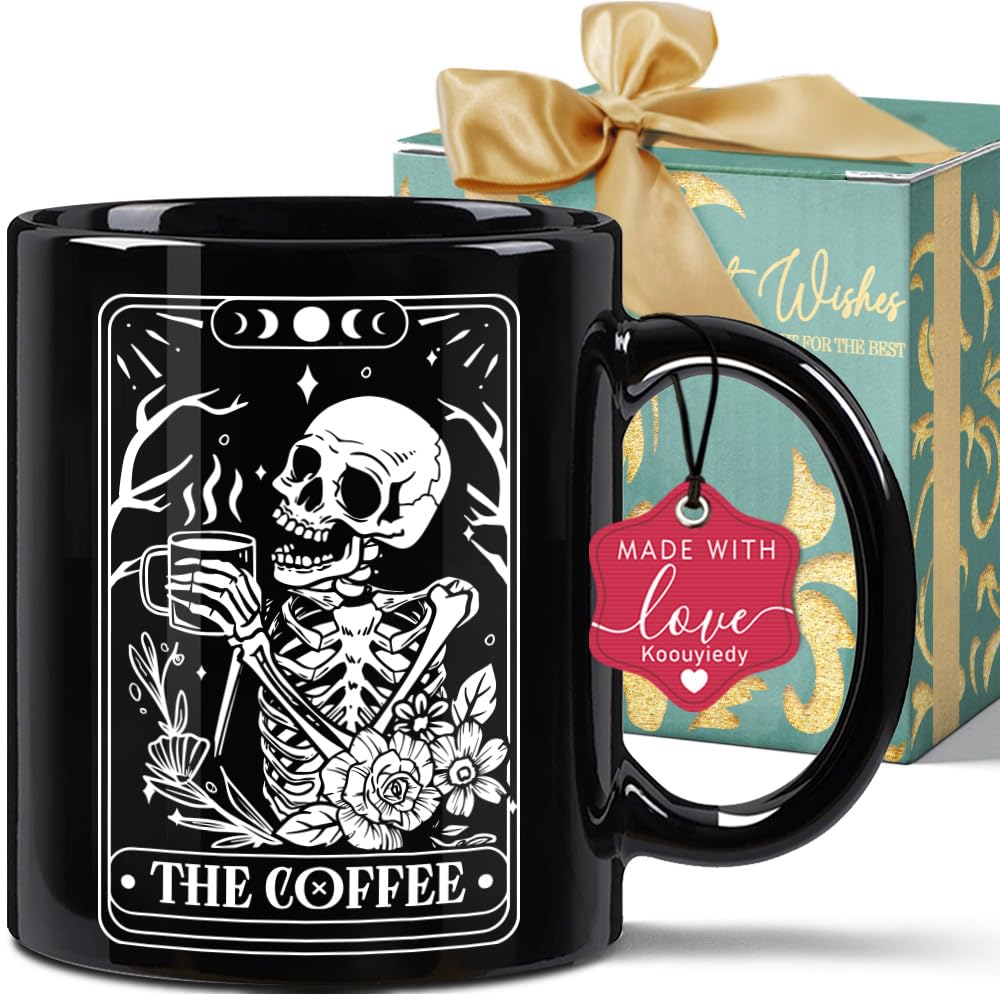 Koouyiedy The Coffee Funny Skeleton Tarot Mug Gifts for Women Men - Novelty Cute Skull Gift for Coffee Lover - Goth Spooky Witch Witchy Birthday Christmas Gifts for Dad Mom Husband Wife Best Friend