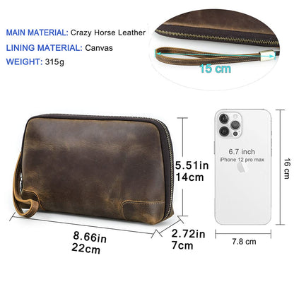Contacts Crazy Horse Leather Travel Electronic Organizer Cables Chargers Accessories Storage Case Holder Clutch Bag
