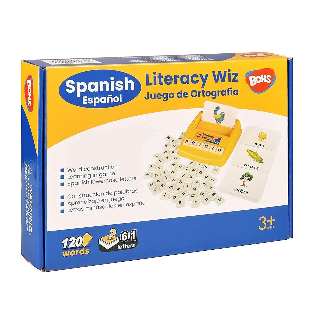 BOHS Spanish Literacy Wiz Spelling Game - Espanol Lower Case 60 Flash Cards - Preschool Language Learning Educational Toys