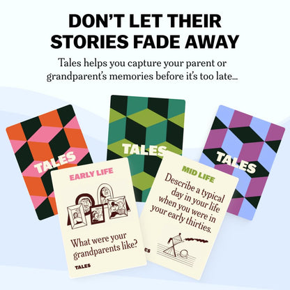 TALES 150 Life Story Interview Kit, Conversation Cards, for Grandparents, Parents, Families, Adults, Game Night, Road Trips, Dinner Table, Getting to Know You (New Edition)