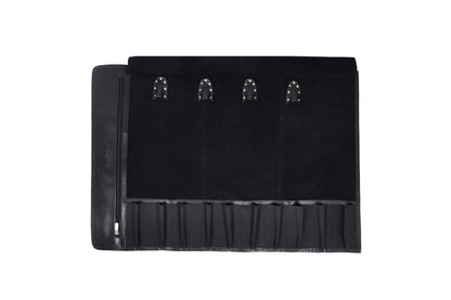 Leather Knife Roll Storage Bag, Elastic and Expandable 10 Pockets, Adjustable/Detachable Shoulder Strap, Travel-Friendly Chef Knife Case (Pitch Black, Leather)