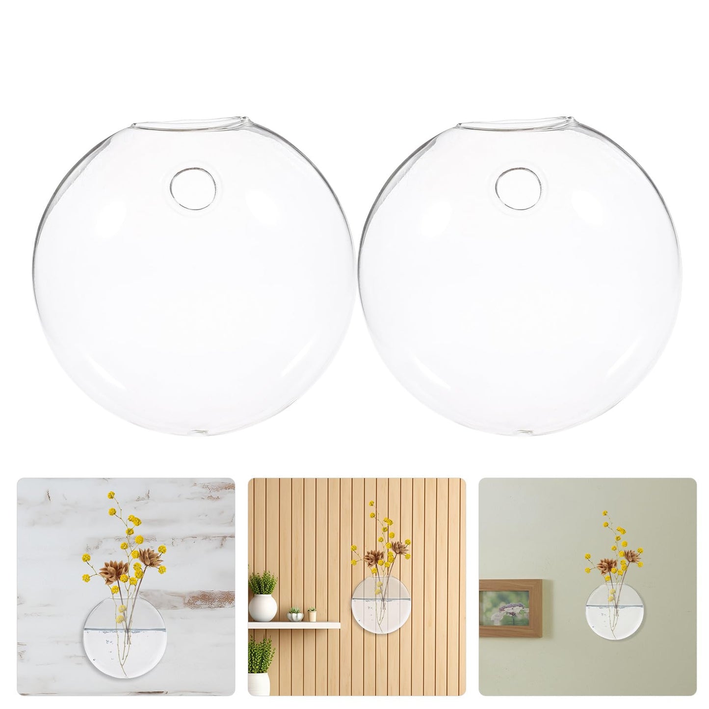 SUPVOX 2pcs Wall Mounted Glass Vase Hydroponic Planter Small Hanging Glass Terrarium Indoor Plant Holder for Home Office Décor