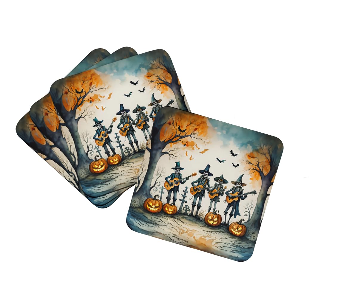 Caroline's Treasures Mariachi Skeleton Band Spooky Halloween Foam Coaster Set of 4 Cup Coasters for Indoor and Outdoor, Coaster for Tabletop Protection, Anti Slip, Mouse pad Material