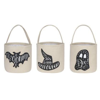 3 Pcs Halloween Trick or Treat Bucket - Candy Basket Tote Bag for Kids（Magic Hat, Ghost, Bat）