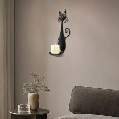 OFILLES Glass Candle Holders for Pillar Candles,Black Metal Cat Wall Sconces Candle Holder