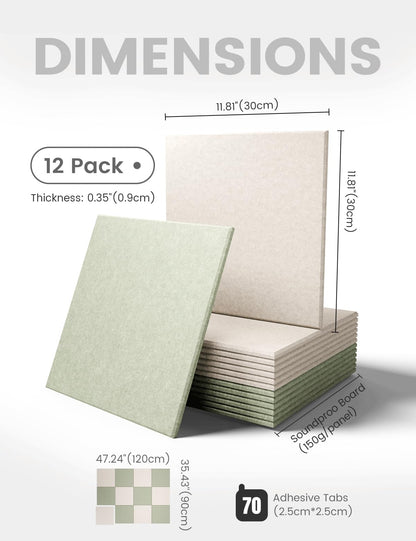 Large Felt Bulletin Board 48" x 36" Cork Board Alternative-12 Pack with 70 Safe Removable Adhesive Tabs, Felt Boards for Walls Bulletin Boards for Home Office Classroom Pin Board-Oatmeal & Sage