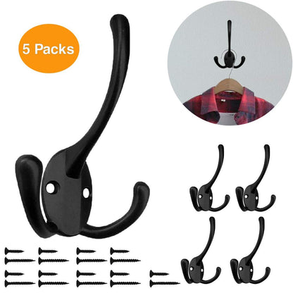 HADWER Wall Mounted Coat Hooks 5 Pack Heavy Duty Black Hardware Robe Hooks Decorative for Single Hanging Coats Towel Cubicle Classroom Kitchen Bath Backpack Hat Hook