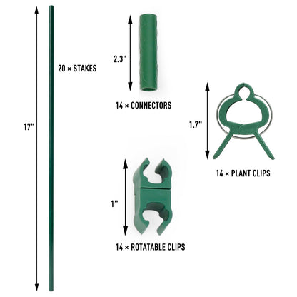 MAXPACE 62pcs Garden Stakes Kit: Includes 20 Sets of Fiberglass Plant Sticks Supports & Accessories for DIY 4ft, 5ft, 6ft, 7ft Stakes for Tomato, Vegetables, Indoor & Outdoor Gardening Supplies