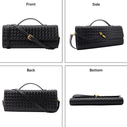 Hoochie Masa Woven Clutch Purse for Women Designer Shoulder Handbag Leather Crossbody Evening Bag with Detachable Chain (Emerald Green)