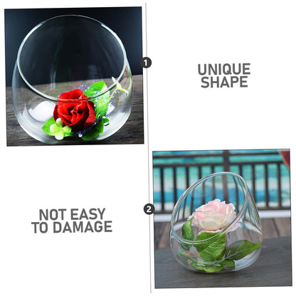 Healeved 3pcs Slant Cut Glass Bottle Micro Landscape Succulent Vase Set, Ecological Desk Terrarium Decoration for Home and Office