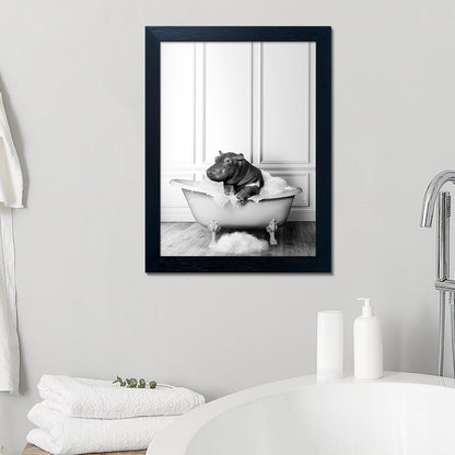 Bathroom Picture Wall Decor, Framed Black and White Bathroom Wall Art, Toilet Paper in Little Funny Raccoon's Hand Animal Canvas Print Painting