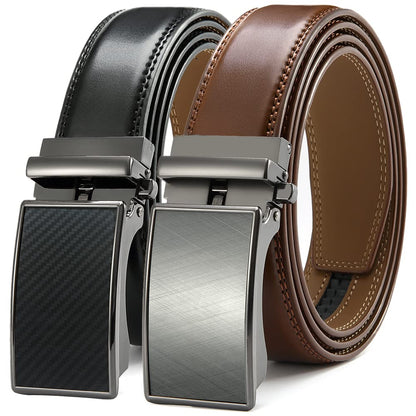 DOOPAI Belt Men, 2 Pack Ratchet Belt Dress Adjustable 1 3/8" Genuine Leather, Designer Belts for Men Metal Buckle, belts Size Length Can be Cut, with Gift Box