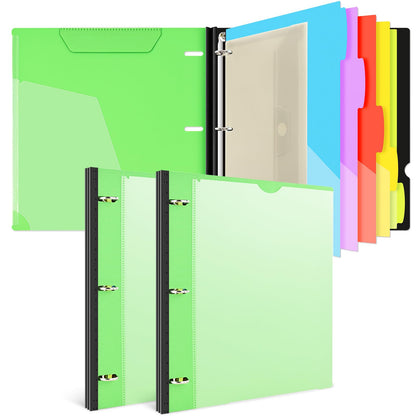 INFUN 1 Inch Telescoping Project Organizer Binder-2PCS,13 Pocket, Customizable Front Cover, 5 Colors Pocket Divider and Plastic Binder Pocket，225 Sheet Capacity-Green