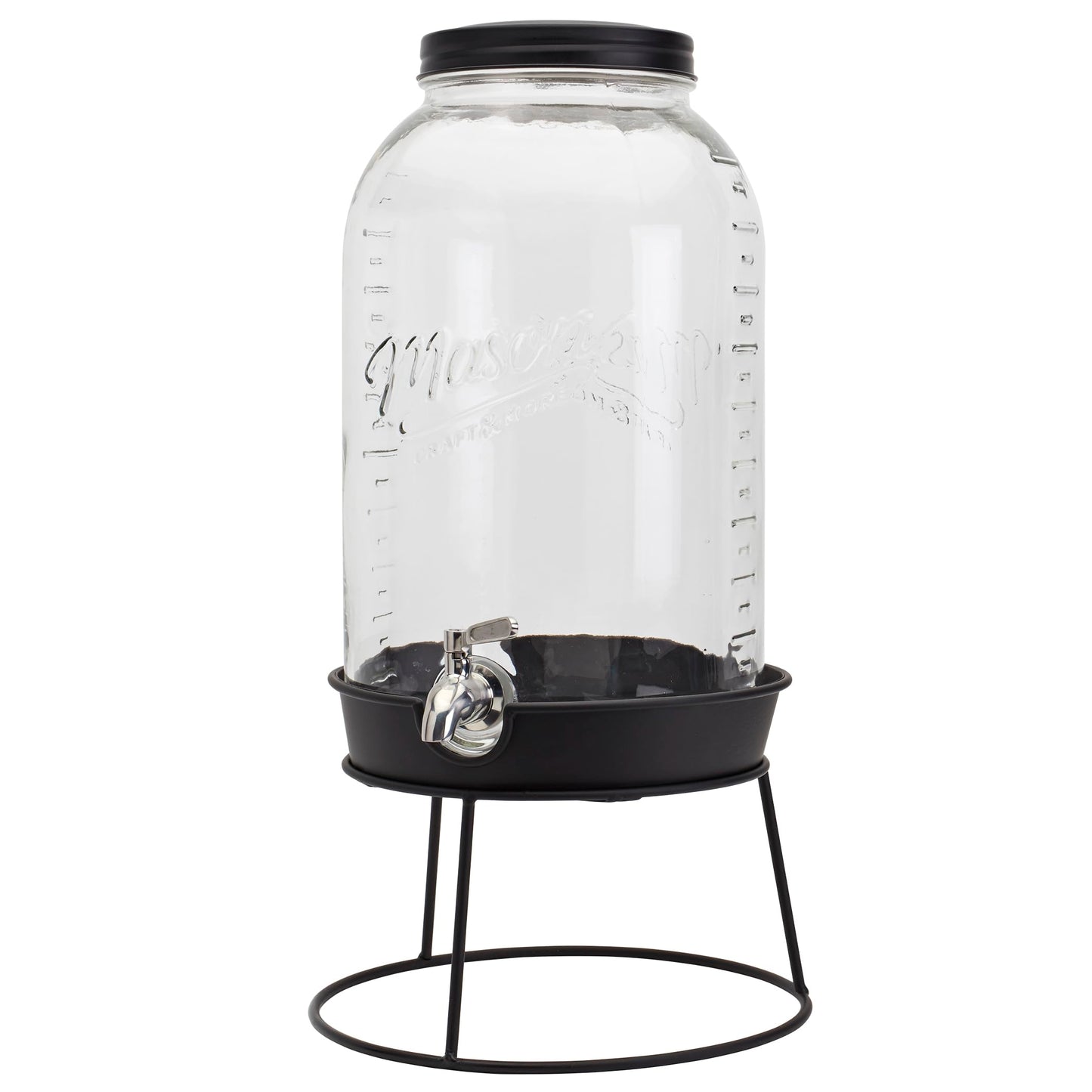 Mason Craft & More 3 Gallon Glass Beverage Drink Dispenser with Leakproof Spigot and Metal Stand