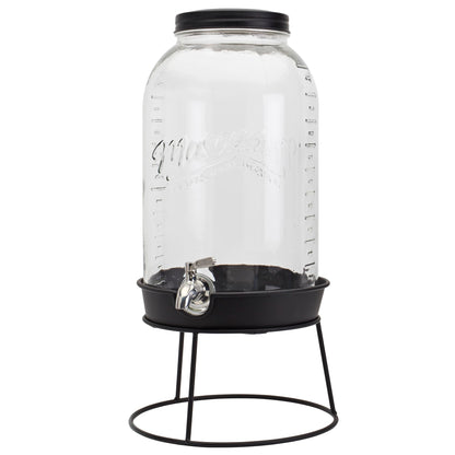 Mason Craft & More 3 Gallon Glass Beverage Drink Dispenser with Leakproof Spigot and Metal Stand
