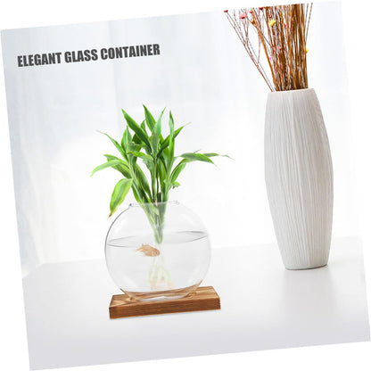 HOODANCOS 2Pcs Hydroponic Glass Vases with Wooden Base for Plant Propagation and Root Observation, Plant Terrarium Containers for Home Office Balcony Décor