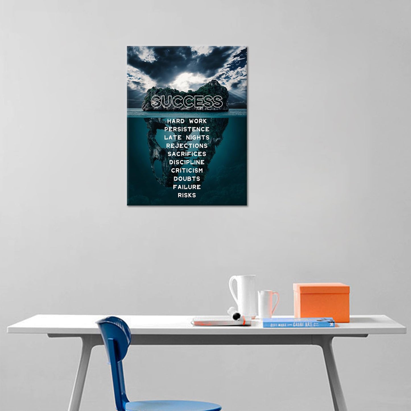 YSPCSUN Inspirational Posters for Office, Success Iceberg Canvas Poster Single Panel Wall Decor for Home Office Dorm Classroom, Framed Canvas Art, 24x18inch
