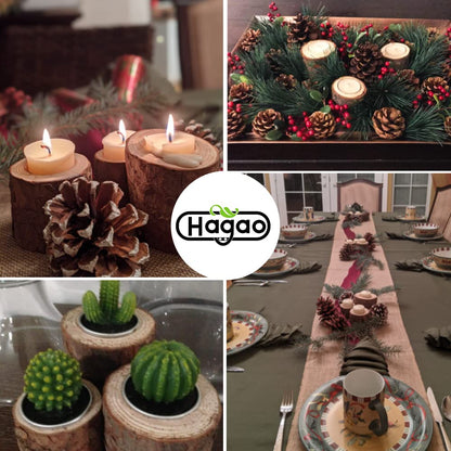 Hagao Tea Light Candle Holders, Personalized Wooden Votive Tealight Holder for Wedding Party Birthday Holiday Set of 6 (1" x2, 1.7" x2, 2.8" x2)