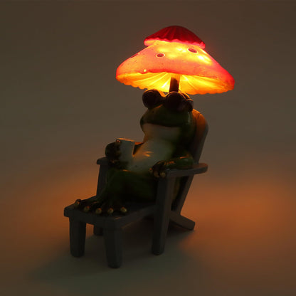 Magicnight Little Frog Garden Statue with mini Patio Mushroom Solar Lights Outdoor Figurines Halloween Home Decor Fairy Garden Accessories Small Lawn Ornaments 4.5"x4.5"x2.6"