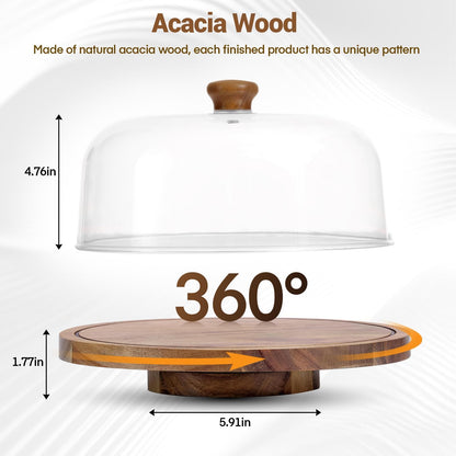JOCHER Acacia Wood Cake Stand with Lid, 12in Wooden Cake Stand with Acrylic Dome, Cake Display Stand with Acrylic Dome for Baking, Wedding, Kitchen, Birthday, Parties