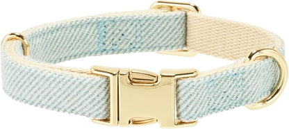 Luxury Soft Cotton Tweed Fabric Dog Collar & Leash Set with Gold Buckle – Durable Fabric, Stylish Design for Everyday Walks(Small LtBlue)