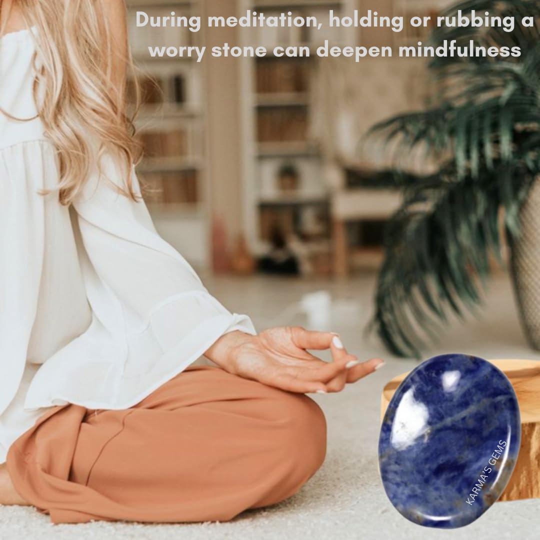 Sodalite - Rubbing Natural Thumb Worry Stone - Hold in Your Hand for Relaxation or Anxiety Relief - Enhance Meditation, Aid in Healing the Mind, Body and Spirit