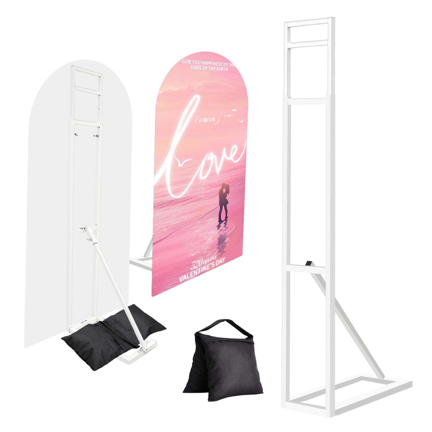 Yudlto 1 Pack White Wedding Backdrop Stand, Adjustable Metal Arch with Foldable Base and Weight Bag, Foam Board Display for Balloon Party and Event Decor (1.15–2m) (1)
