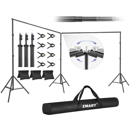 EMART Backdrop Stand, 20x7ft(WxH) Large Adjustable Background Support System with 308° Angle Rotatable Connector, 8 Clamps, 3 Sandbags and Carry Bag for Parties, Wedding, Photography Studio