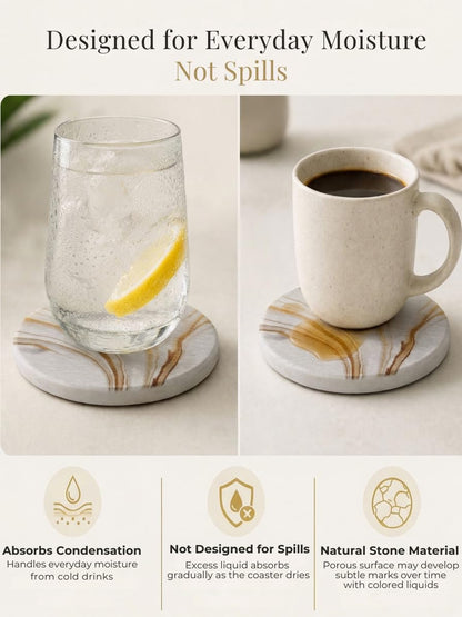 Zelora Absorbent Stone Coasters Set of 6 with Holder – Diatomite Drink Coasters for Cups & Table Protection, Modern Coffee Table, Office Desk & Bar Decor, Outdoor Patio Use, Gift-Ready