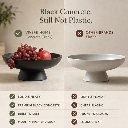 12" Concrete Fruit bowl for Kitchen Counter, Coffee Table Decor, Decorative Key Bowl, Home Décor Accents, Kitchen Counter Decor Black