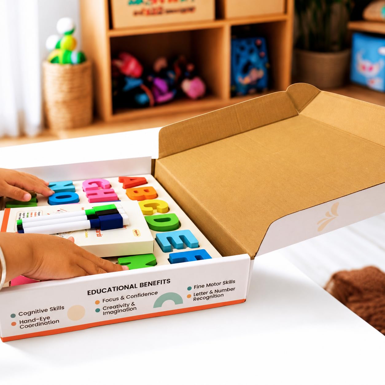 5-in-1 Wooden Puzzles for Toddlers 3-5 | Montessori Alphabet Number Shape Learning Toys | Magnetic Whiteboard, Flashcards & Markers | Preschool Educational Activity Kit | VYN & VYN (Rainbow)