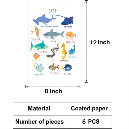 6 Pieces Laminated Educational Preschool Posters for Toddlers,Educational Wall Charts,School classroom Posters,Class decorations for Kindergarten- FISH,BIRDS，MAMMALS，INSECTS,REPTILES，AMPHIBIANS.(No