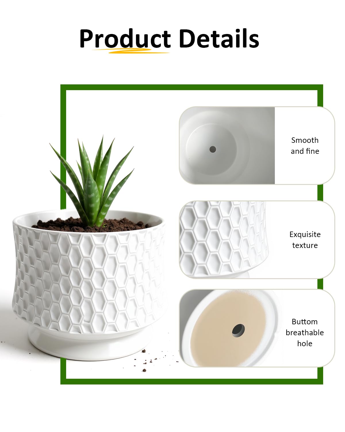 OXART 10/8/6 Ceramic Pots for Plants with Drainage, 3 Piece Large Plant Pot, Planters for Indoor Plants, Home Garden Flower Pot for Cacti, Pothos, Snakes, and Succulents, White