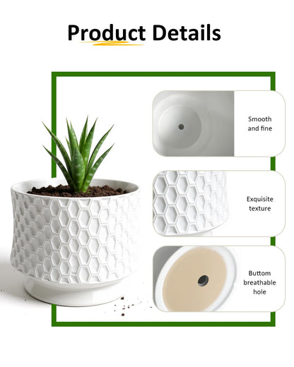 OXART 10/8/6 Ceramic Pots for Plants with Drainage, 3 Piece Large Plant Pot, Planters for Indoor Plants, Home Garden Flower Pot for Cacti, Pothos, Snakes, and Succulents, White