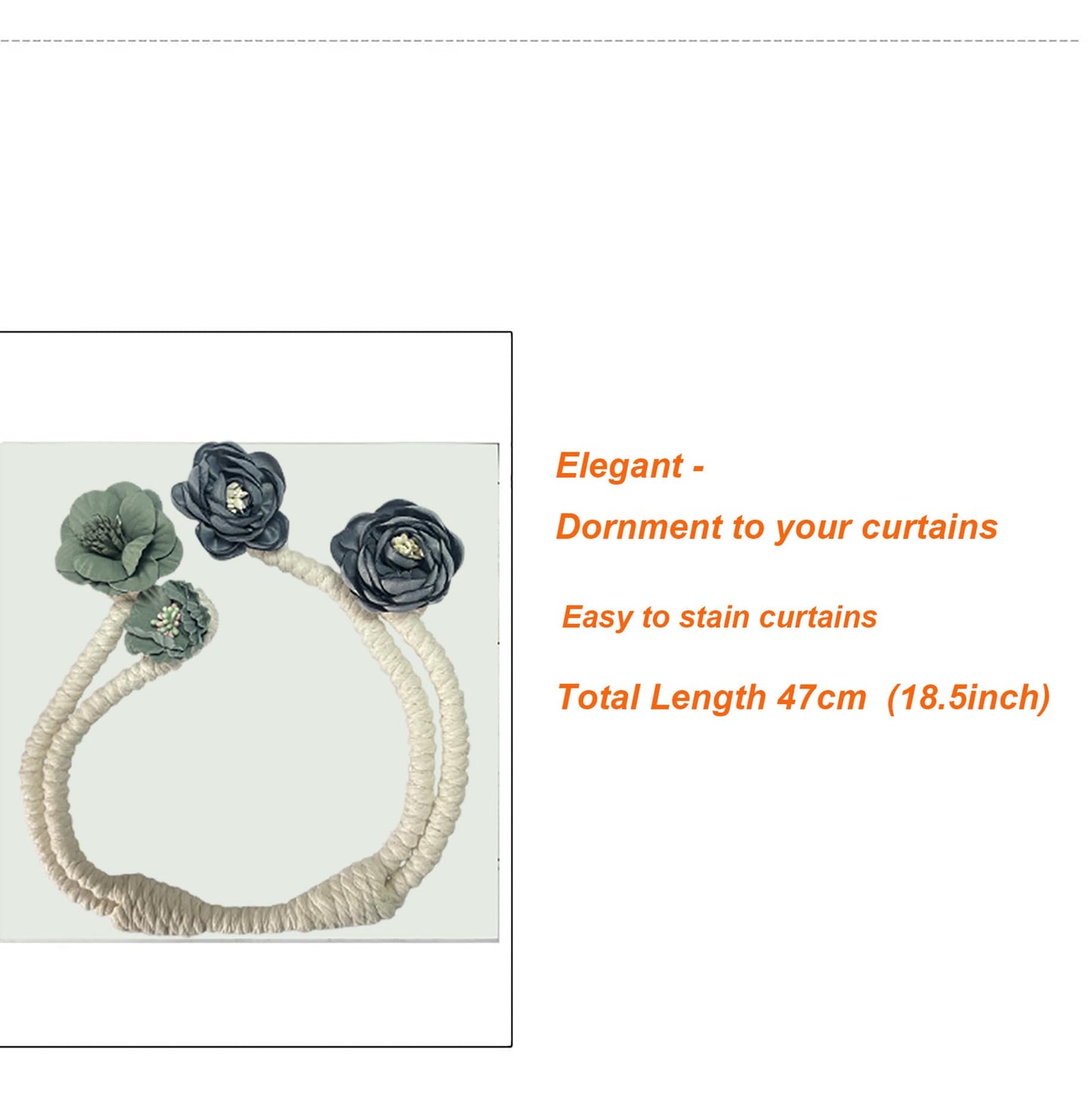 Flower Curtain Tie Backs, Flexible Curtain Holdbacks Clips Cute Twist Bough Handmade Curtain Tieback Decorative Rope for Besdroom Window Treatment (2, Rose Flower Blue)
