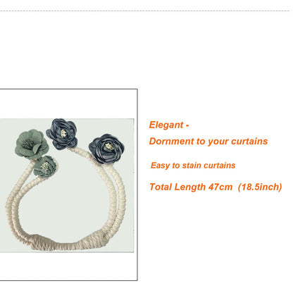 Flower Curtain Tie Backs, Flexible Curtain Holdbacks Clips Cute Twist Bough Handmade Curtain Tieback Decorative Rope for Besdroom Window Treatment (2, Rose Flower Blue)