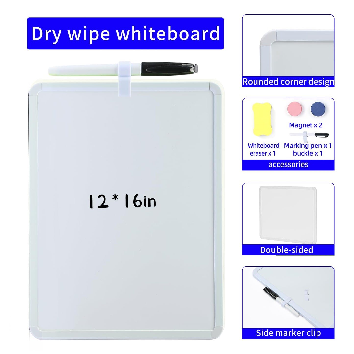 MXG Small White Board Dry Erase, 12x16 Inch Portable Double Sided Whiteboard for Wall, Fridge, Desk, Mini Dry Erase Board with Magnets, Marker & Eraser, for Office, Home, School & Business