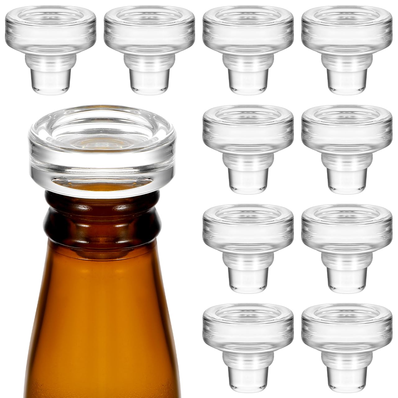 10pcs Glass Wine Bottle Stoppers, T-Shape Crystal Wine Saver Clear Bottle Plugs for Beverage Liquor Decanter, Reusable Decorative Cork Replacement for Oil Vinegar Dispenser, DIY Wedding Favors