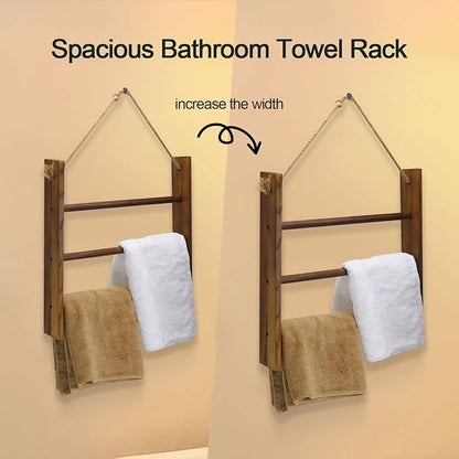 Drak Brown Towel Ladder - Rustic Decorative Blanket Rack for Bathroom & Living Room, Hanging Hand Towel Rack