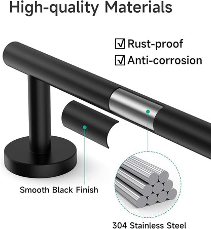 USHOWER Matte Black Towel Bar, 24-Inch Towel Rack for Bathroom Wall Mounted, Thicken SUS304 Stainless Steel Towel Rod Modern Home Decor (Total Length 26-Inch)