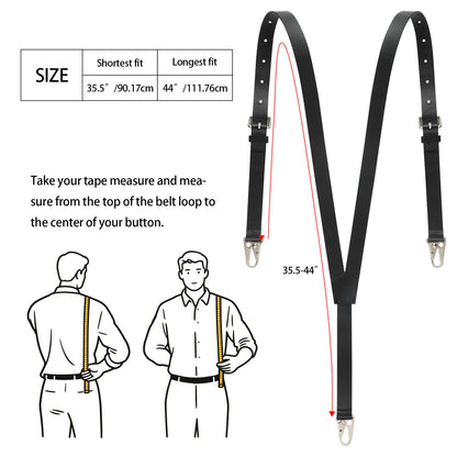 Ringsun Genuine Leather Suspenders for Men, Y Design Hidden Suspenders Under Clothes with 3 Snap Loop, Adjustable Accessories for Men Wedding & Party Essentials, Black