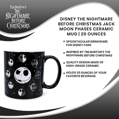 Nightmare Before Christmas Disney The Jack Skellington Moon Phases Ceramic Mug | BPA-Free Large Coffee Mugs and Cups For Beverages, Home & Kitchen Essentials | Halloween Gifts | Holds 20 Ounces