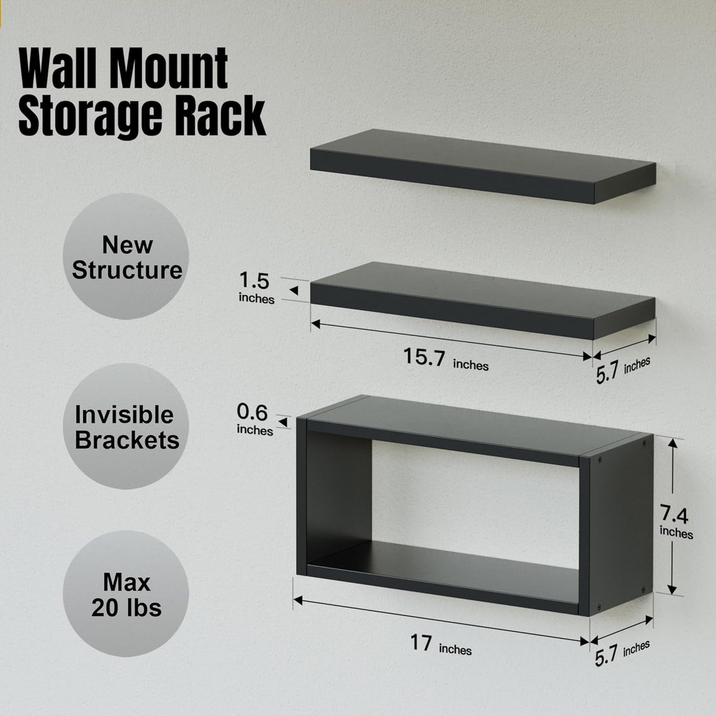 RICHER HOUSE Black Floating Shelves Set of 3, Modern Bathroom Shelves Wall Mounted Shelves for Wall Decor, Over Toilet Black Wall Shelves for Bathroom Bedroom, Living Room, Kitchen