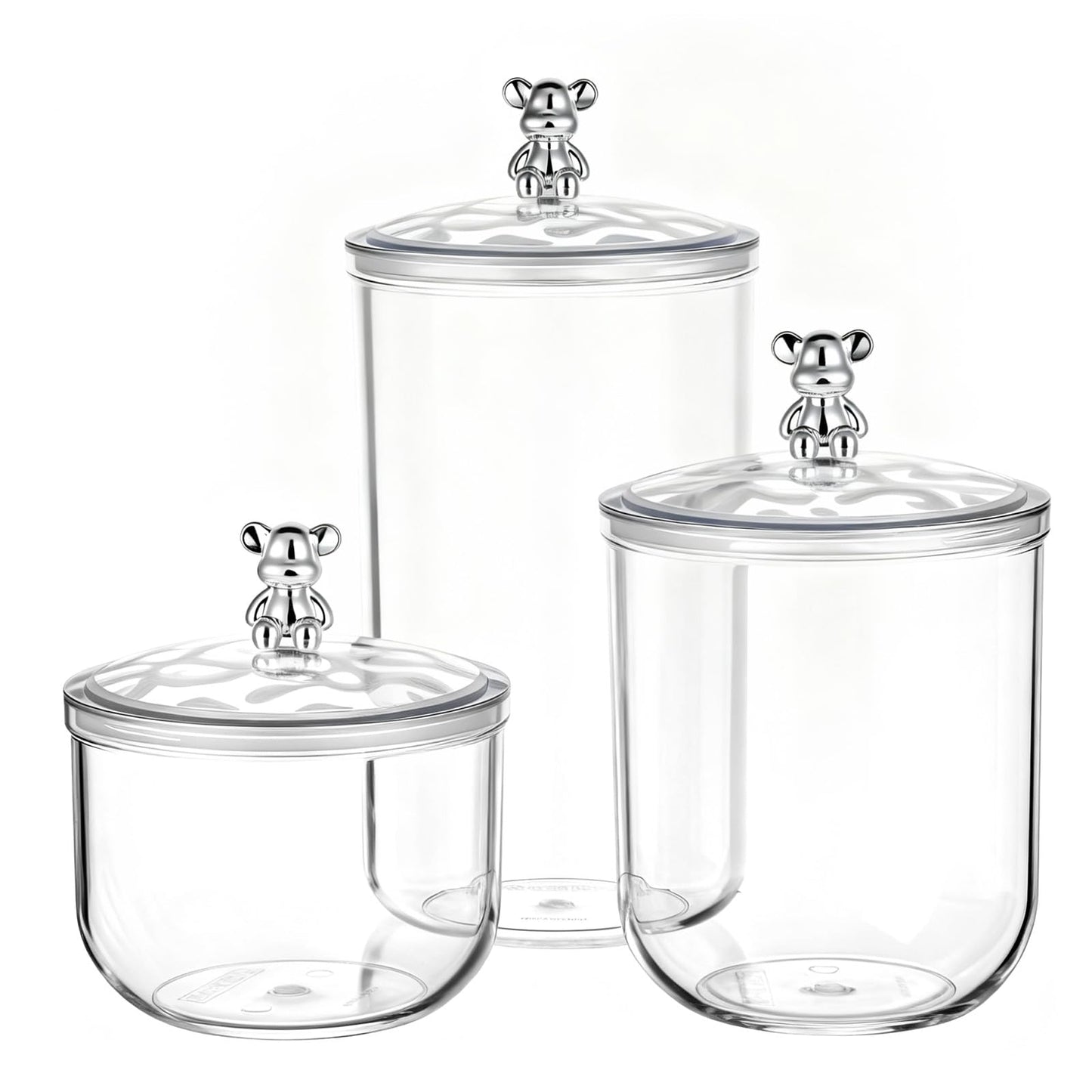 Ckhoid 3PCS Clear Candy Jars With Lid, Plastic Storage Jar Canister with Airtight Lid, Decorative Cookie Container for Snacks Buffet Wedding Home Bar Décor, Pantry Food Organizer Container 30/47/68 Oz