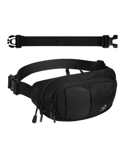 WATERFLY Large RFID Fanny Pack: 2.5L Crossbody Waist Packs for Woman Man with Extender Strap 4-Zipper Pockets Lightweight Hip Pack for Traveling Shopping Walking Hiking