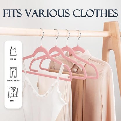 HOUSE DAY Lt Pink Velvet Hangers 20 Pack, Non Slip Clothes Felt Hanger Heavy Duty for Coat, Premium Slim Space Saving Suit Hangers for Closet Organizer, 360° Rotating Silver Hook